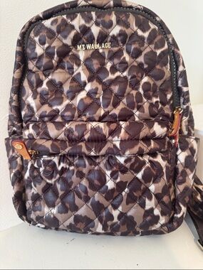 MZ Wallace Quilted Leopard-Print Backpack in Brown and Tan